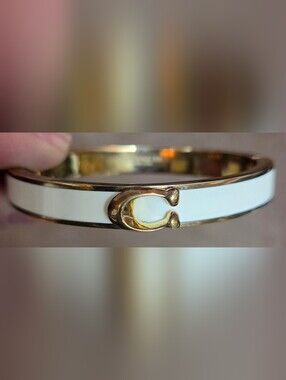 Coach White Enamel Cuff Bracelet with Gold-Tone Signature C